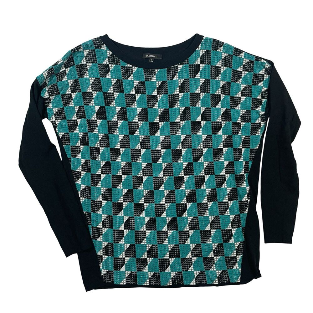 Lafayette 148 Geometric Jacquard Knit Top Y2K Retro Pattern Sweater Size S